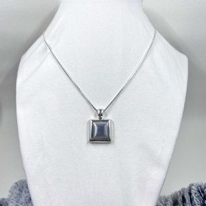 NY Silver Toned 16” Necklace with Smokey Grey Square Tigers Eye Pendant